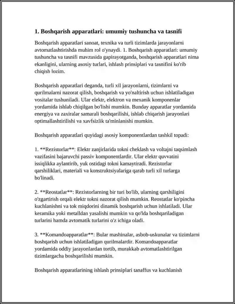BOSHQARISH APPARATLARI. REZISTORLAR,REOSTATLAR VA KOMANDOAPPARATLARNING VAZIFASI, ISHLASH PRINSIPLARI VA TUZILISHI 4