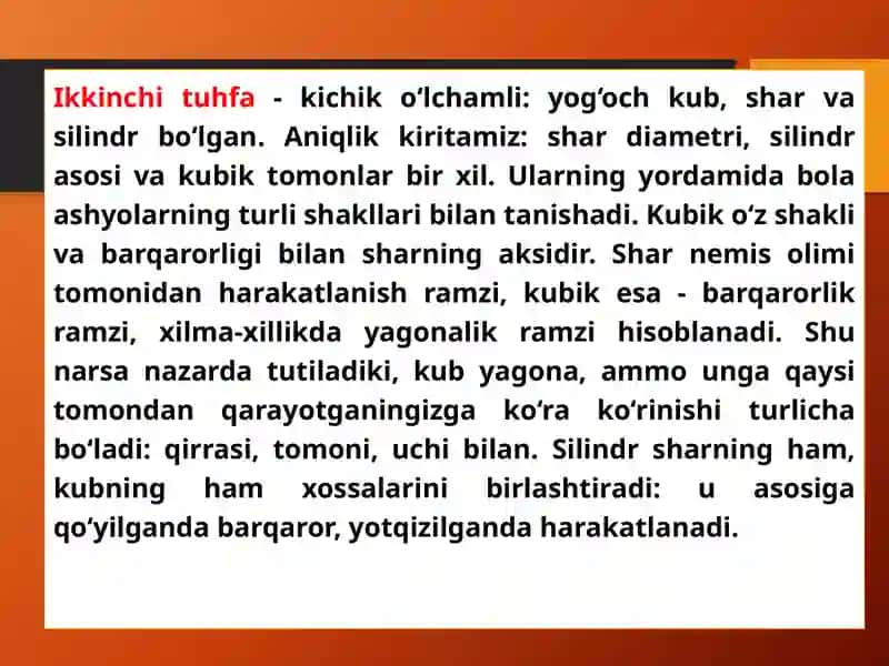 F.Frebelning didaktik ta'lim moduli 4