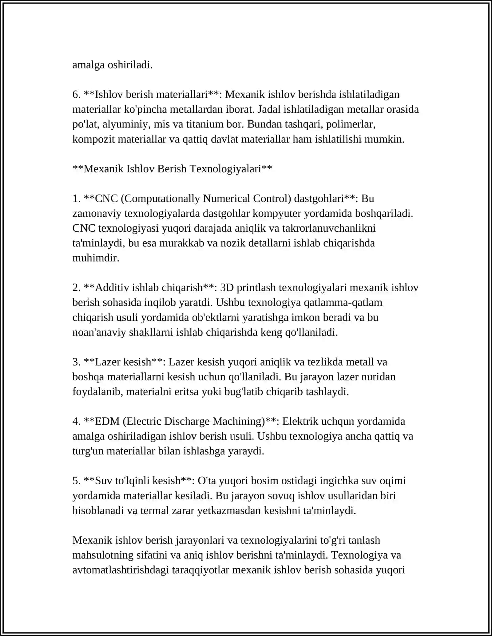 MEXANIK ISHLOV BERISH UCHUN MARSHRUT TEXNOLOGIK JARAYONNI ISHLAB CHIQISH 4