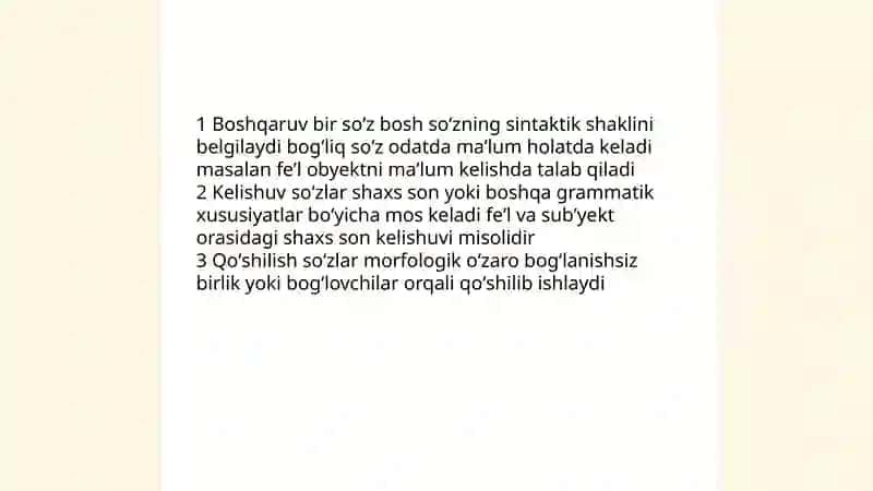 Soʻzlarning oʻzaro bogʻlanishi va boʻglovchi vositalar 4