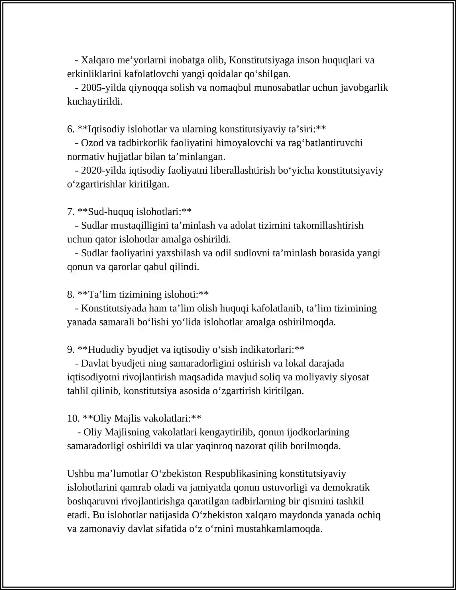 YANGI O'ZBELISTONDA INSON HAQ-HUQUQLARI VA ERKINLIKLARI KAFOLATINING YARATILISHI 4