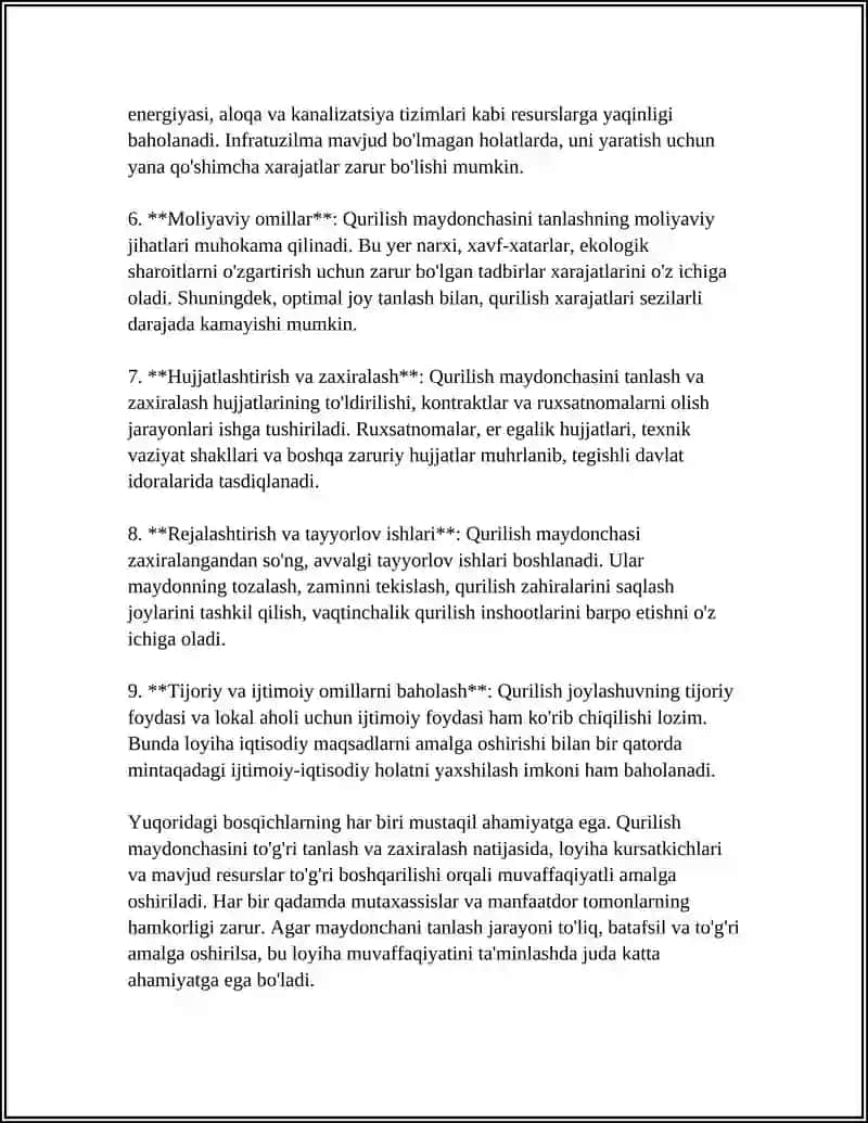 QURILISHDA TAYYORGARLIK ISHLARINI TASHKIL ETISH VA BOSHQARISH 4