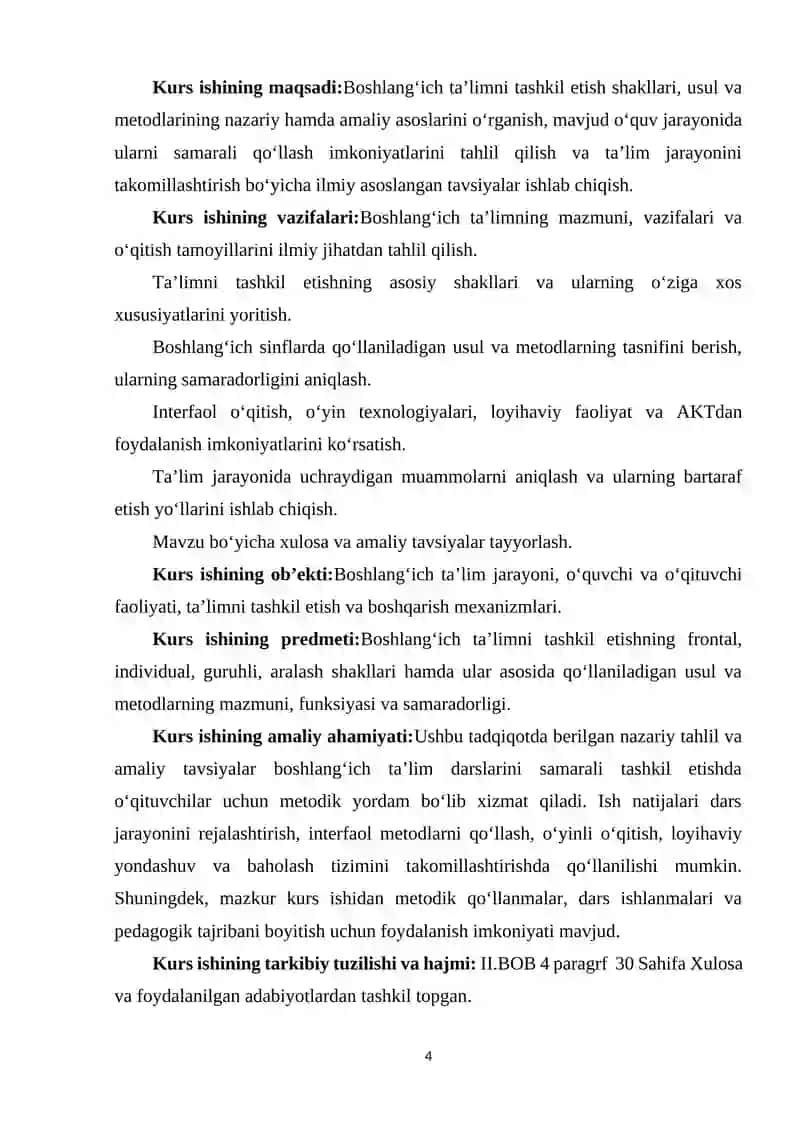 BOSHLANGI'CH TA’LIMNI TASHKIL ETISH SHAKLLARI, USUL VA METODLARI. 4