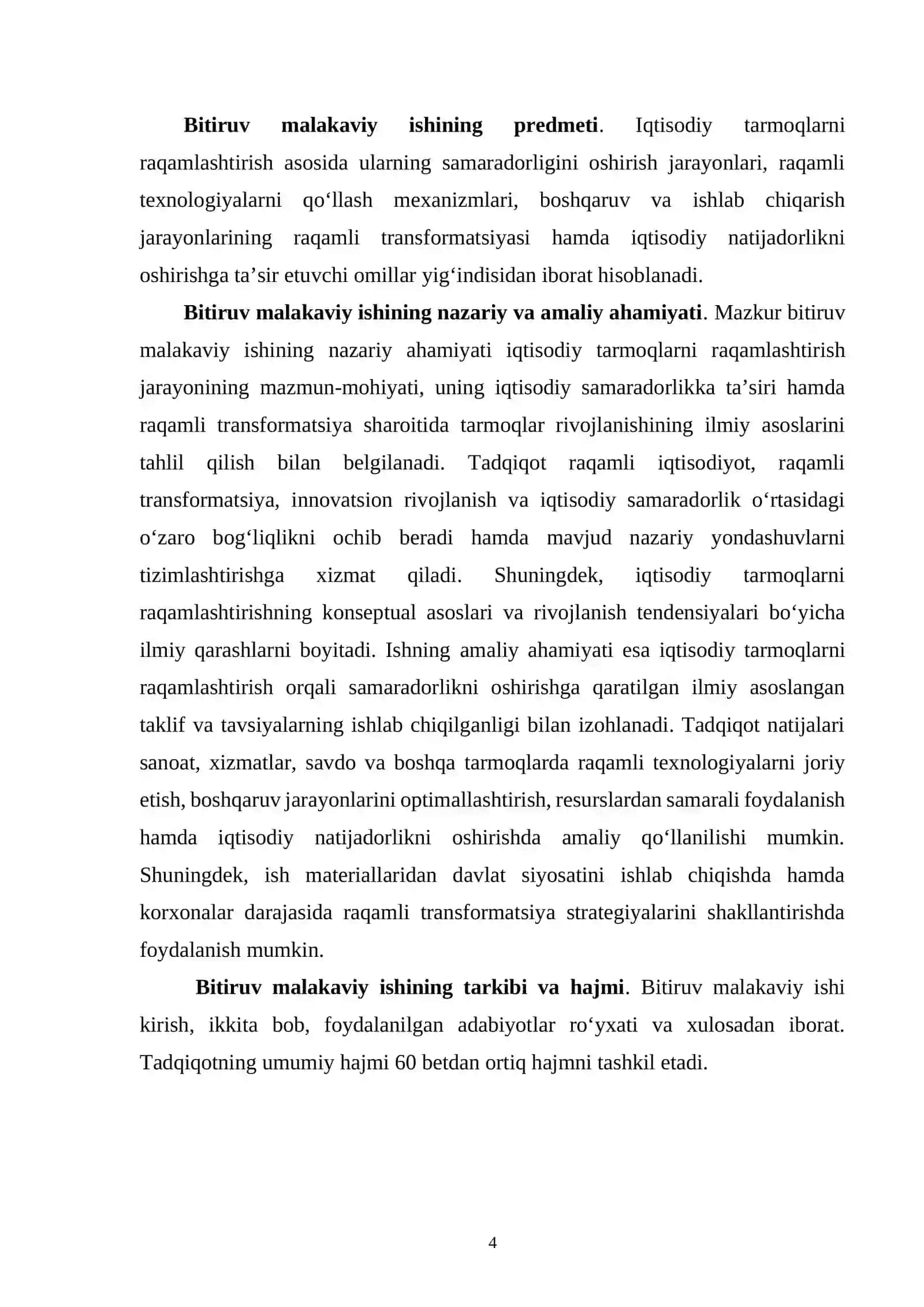 IQTISODIY TARMOQLARNI RAQAMLASHTIRISH ASOSIDA SAMARADORLIGNI OSHIRISH MUNDARIJA 4