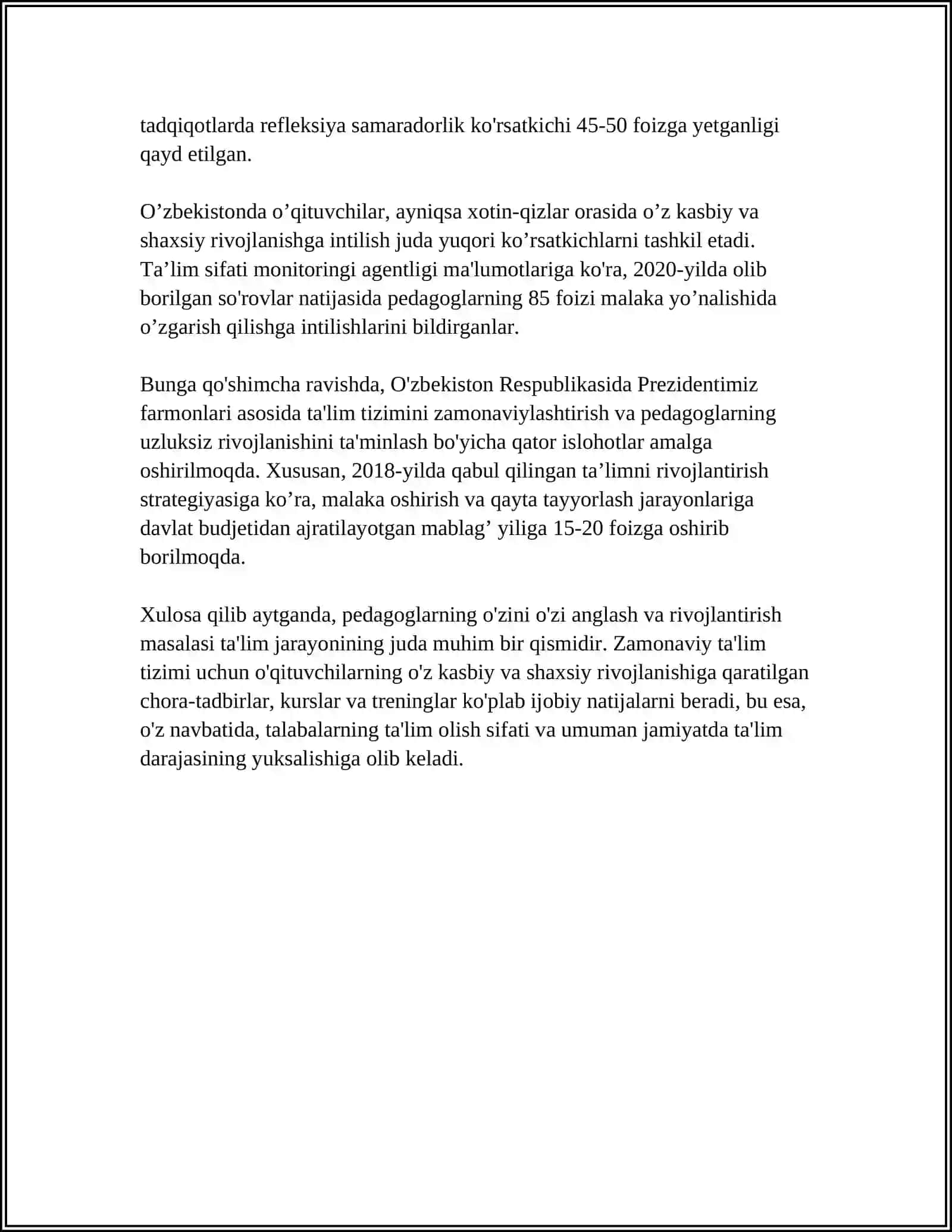 PEDAGOG OʻZ ILMIY, O'QUV-USLUBIY SALOHIYATINI OSHIRISHNING PSIXOLOGIK MUAMMOLARI 4