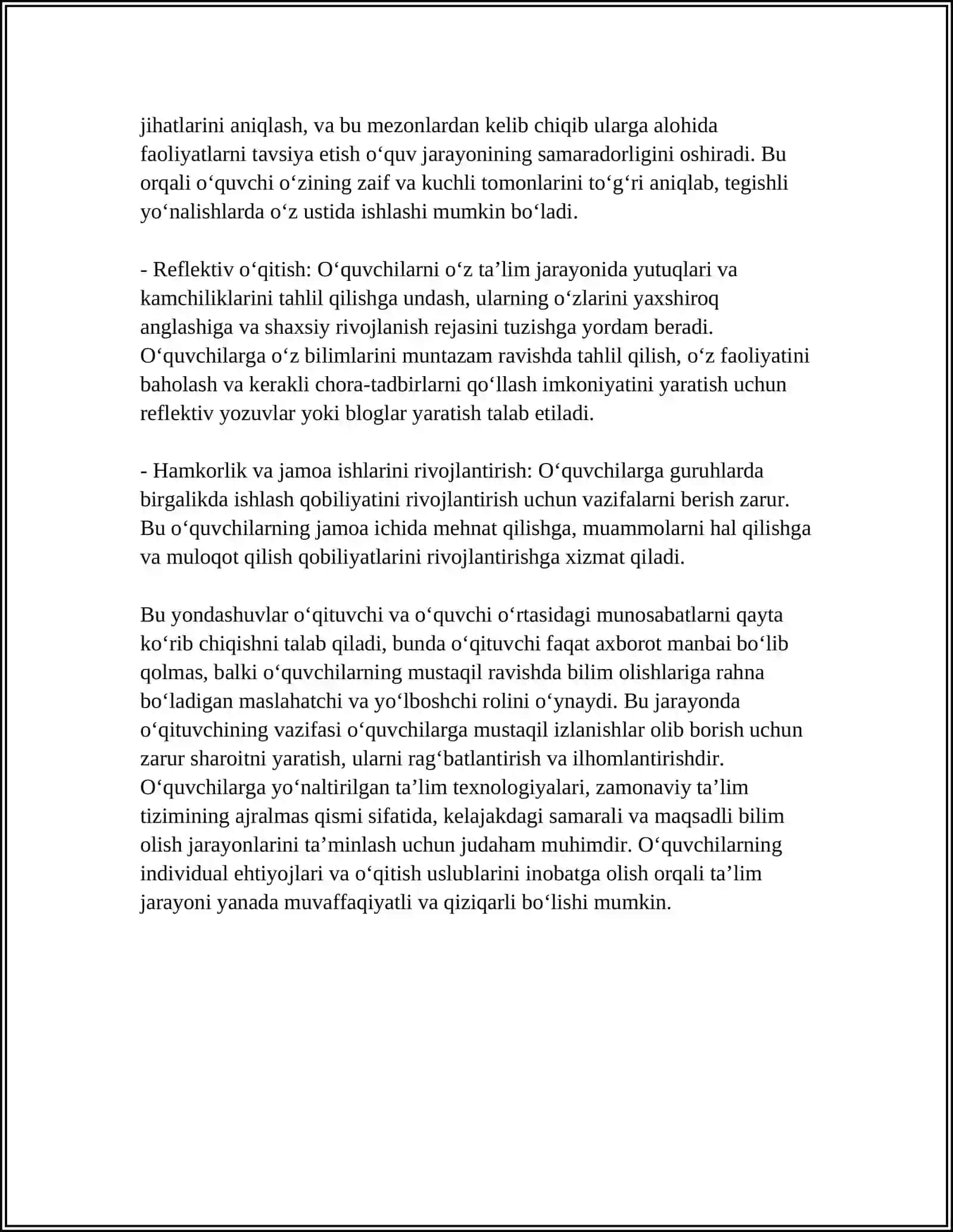 UMUMIY O‘RTA TA’LIM MAKTABLARIDA O‘QITISH JARAYONLARINI TASHKIL ETISHGA DOIR ZAMONAVIY YONDASHUVLAR 4