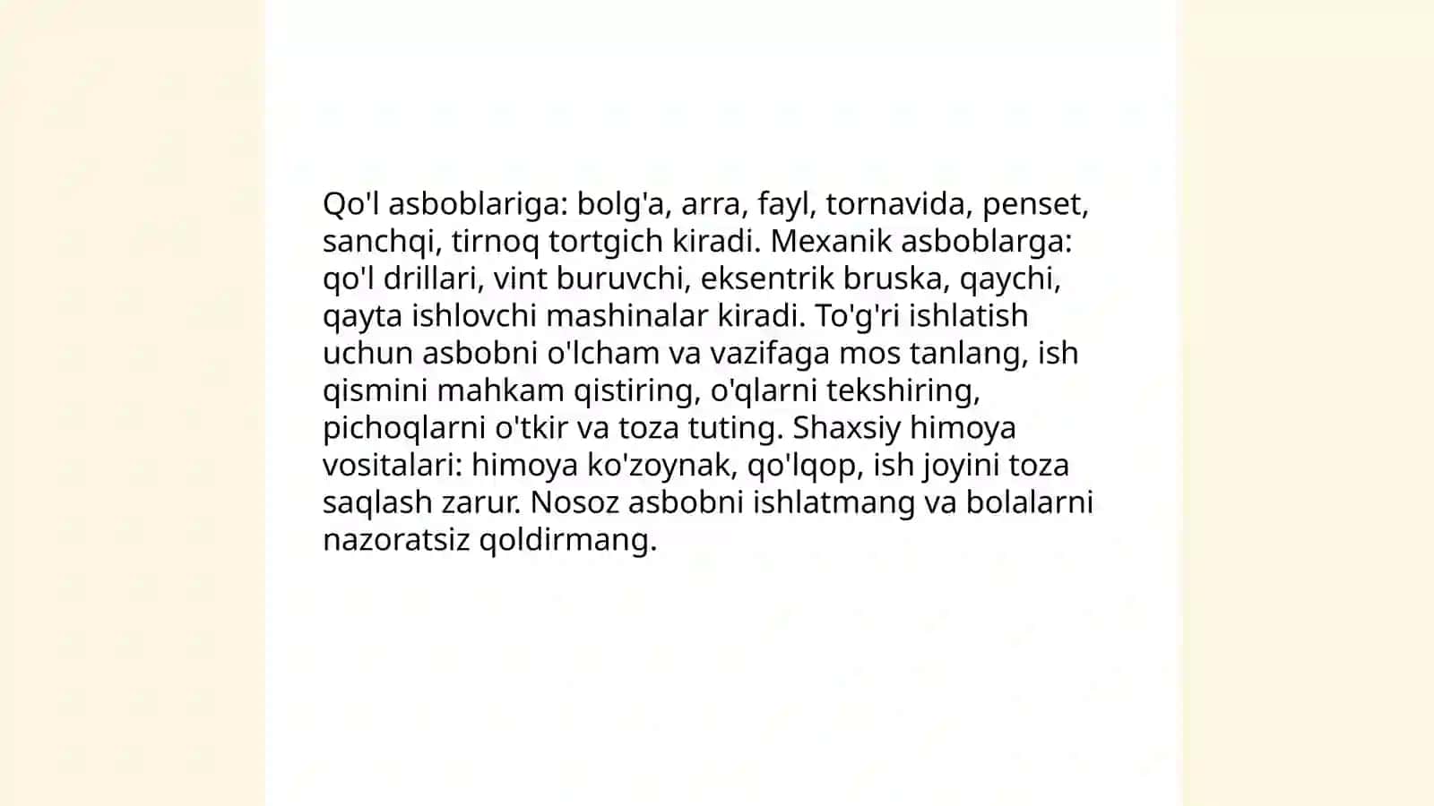 6-sinflarda Texnologiya fanining mazmuni 4