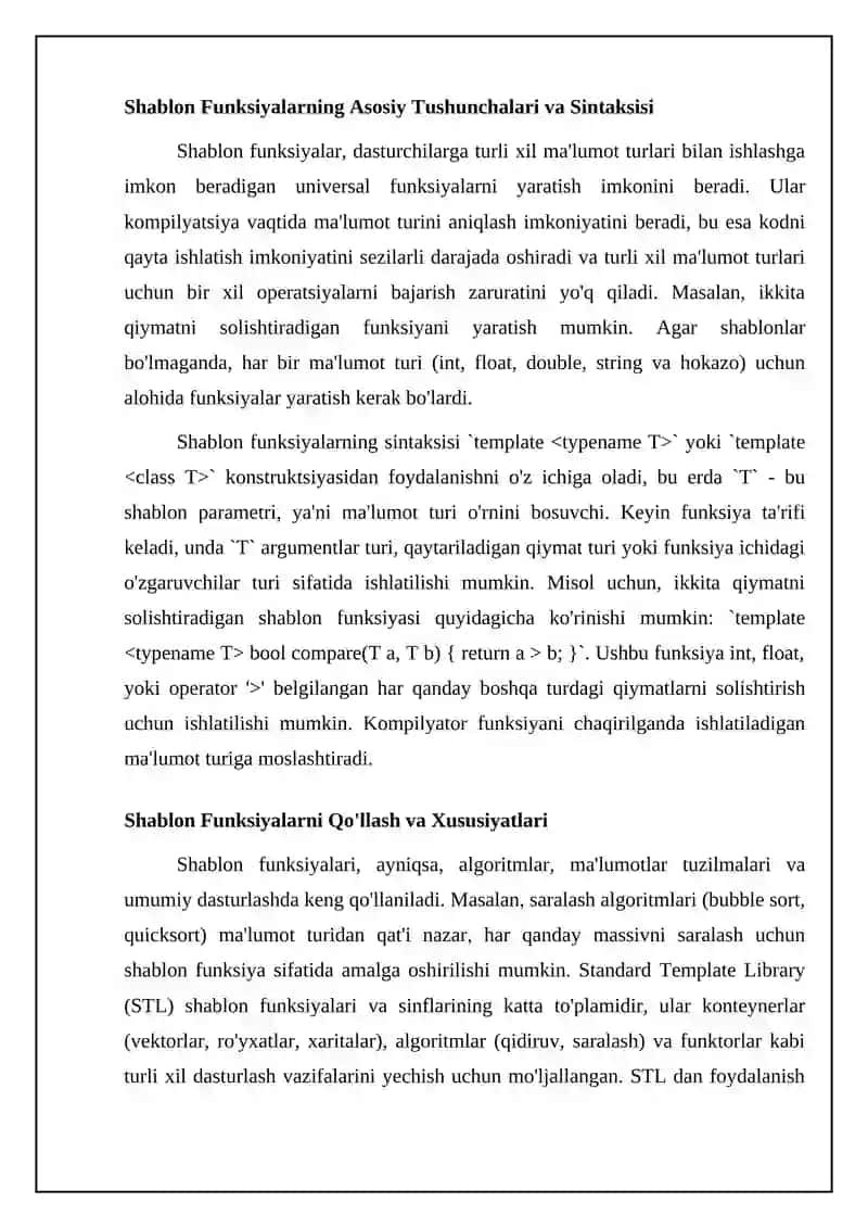 Shablon funksiyalar yaratish va ulardan foydalanish 4