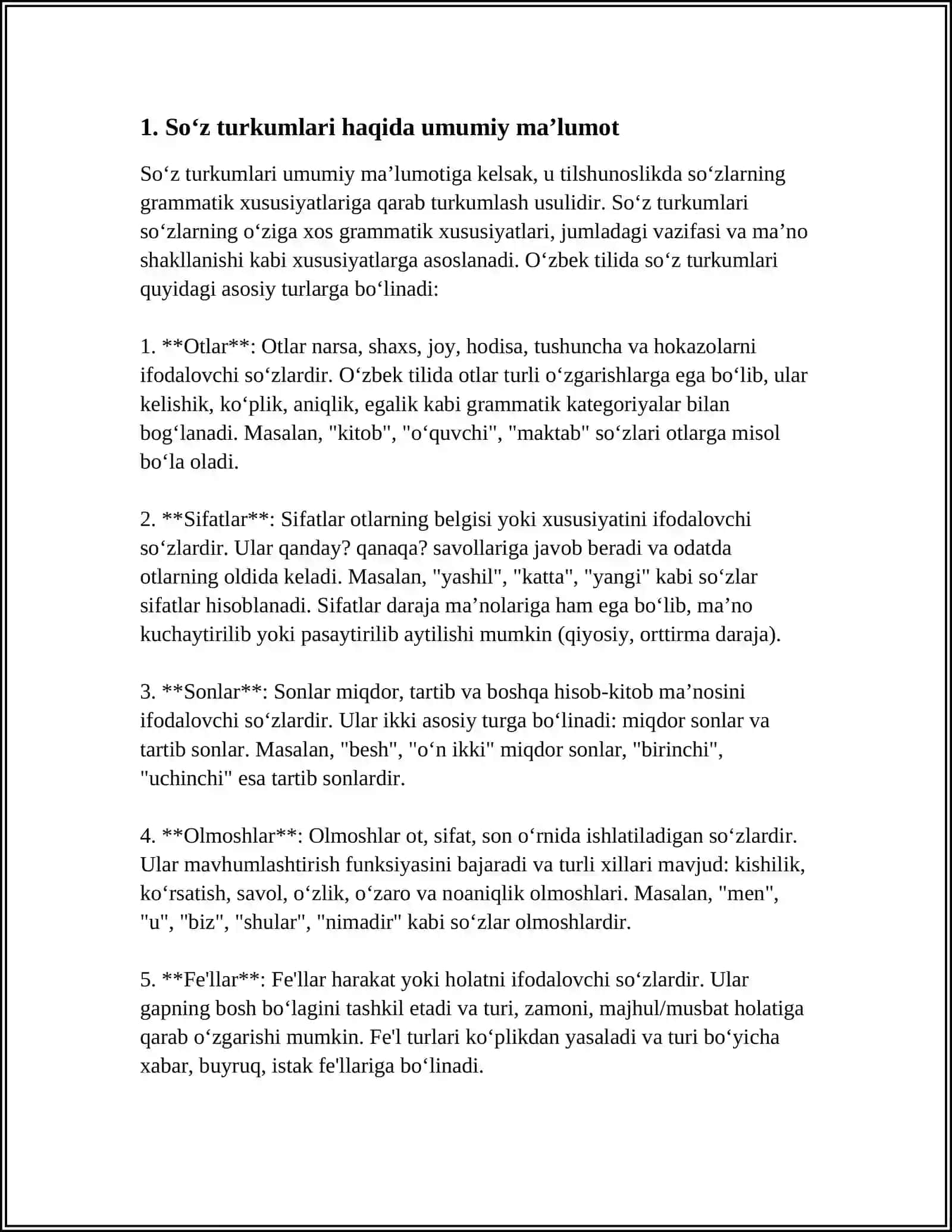 SOʻZ TURKUMLARINI OʻRGANISHGA OID ADABIYOTLAR ROʻYXATINI TUZISH 4