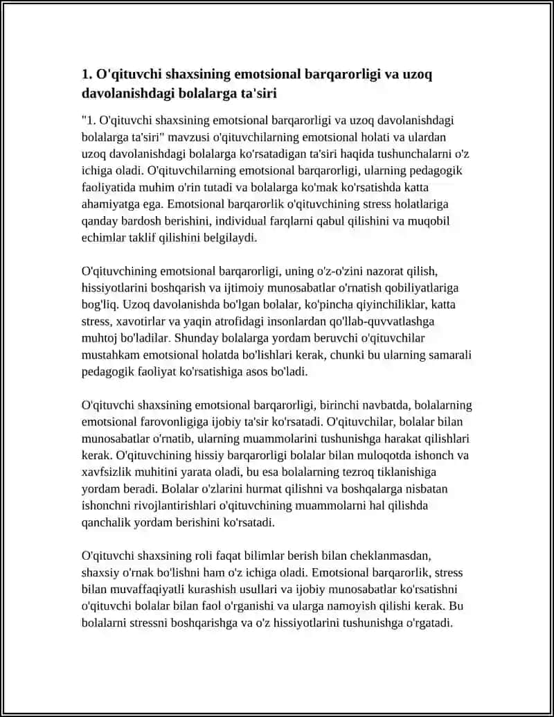 UZOQ MUDDATLI DAVOLANAYOTGAN BOLALARNI PSIXOLOGIK -PEDAGOGIK QO'LLAB-QUVVATLASHGA O'QITUVCHI SHAXSI 4