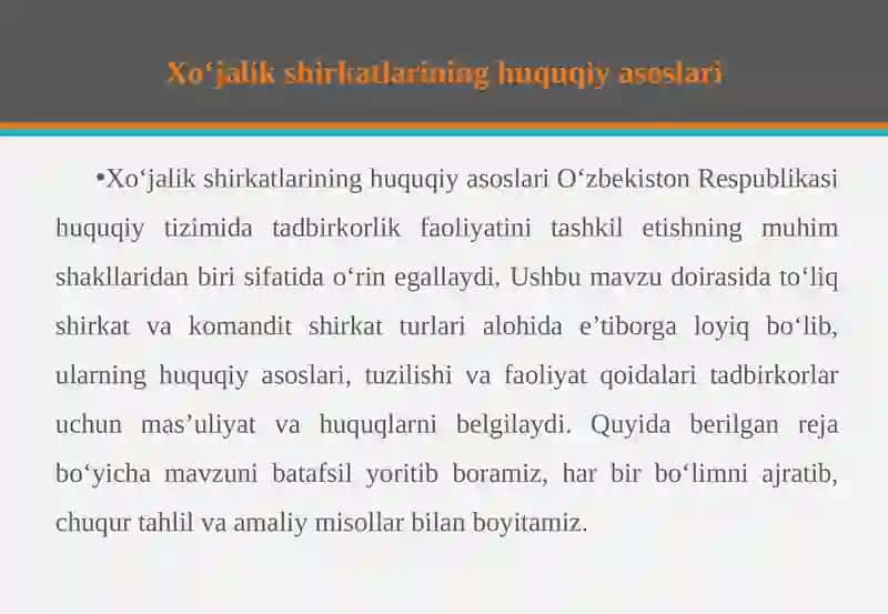 Xo‘jalik shirkatlari.To‘liq shirkat va komandit shirkat 4