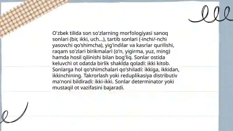Son so'z turkumini òrganishga oid adabiyotlar ròyxatini tuzish 4