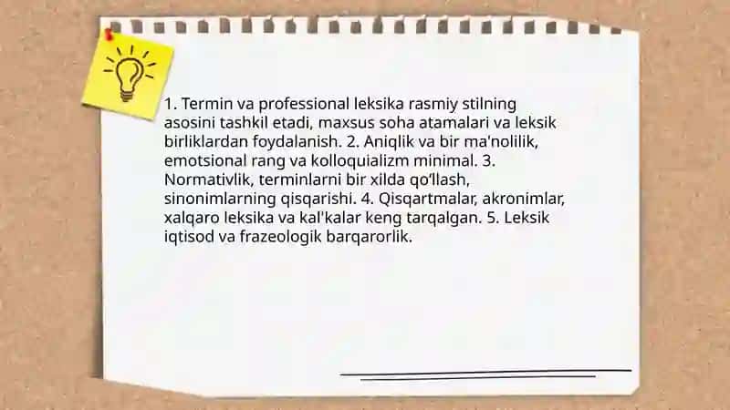 Rasmiy stilning o‘ziga xos xususiyatlari 4