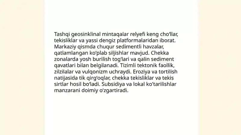 Materiklardagi ichki va tashqi geosinklinal mintaqalarning relyefi 4