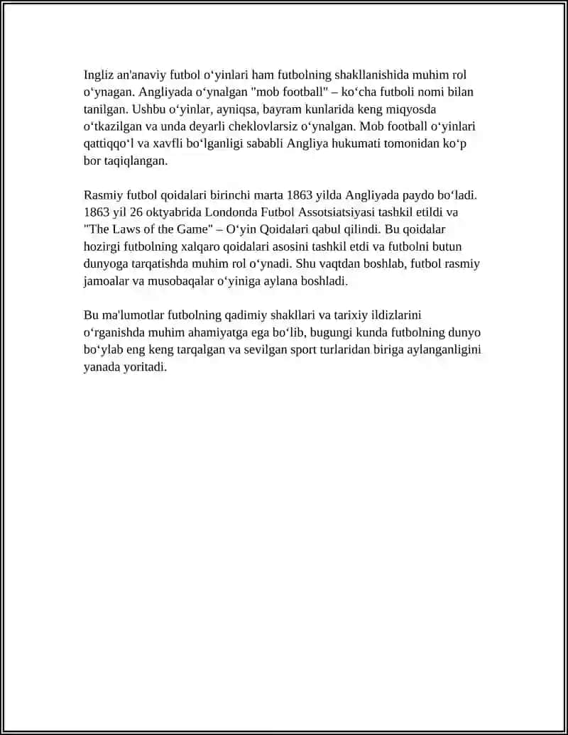 FUTBOLNI VUJUDGA KELISHI VA UNING MAZMUNINI EVALUTSIYON OZGARISHI UNING RIVOJLANISH BOSQICHLARI 4