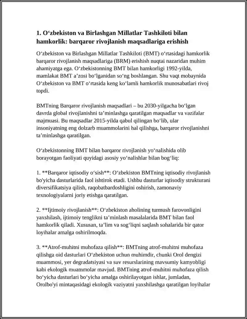 O'ZBEKISTONNING XALQARO TASHKILOTLARI BILAN HAMKORLIK ALOQALARI 4