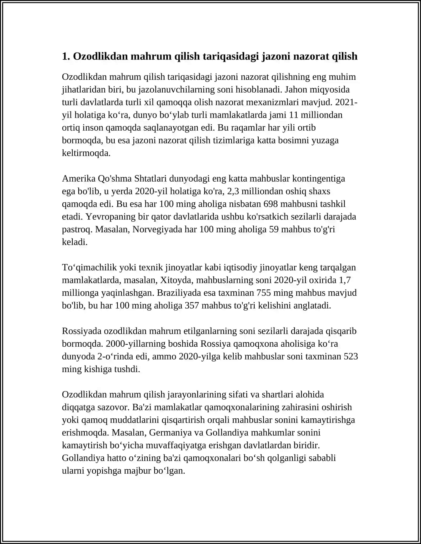 OZODLIKDAN MAHRUM QILISH TARIQASIDAGI JAZO IJROSINI TASHKIL QILISH VA JAZONI IJRO ETISH MUASSASALARI 4