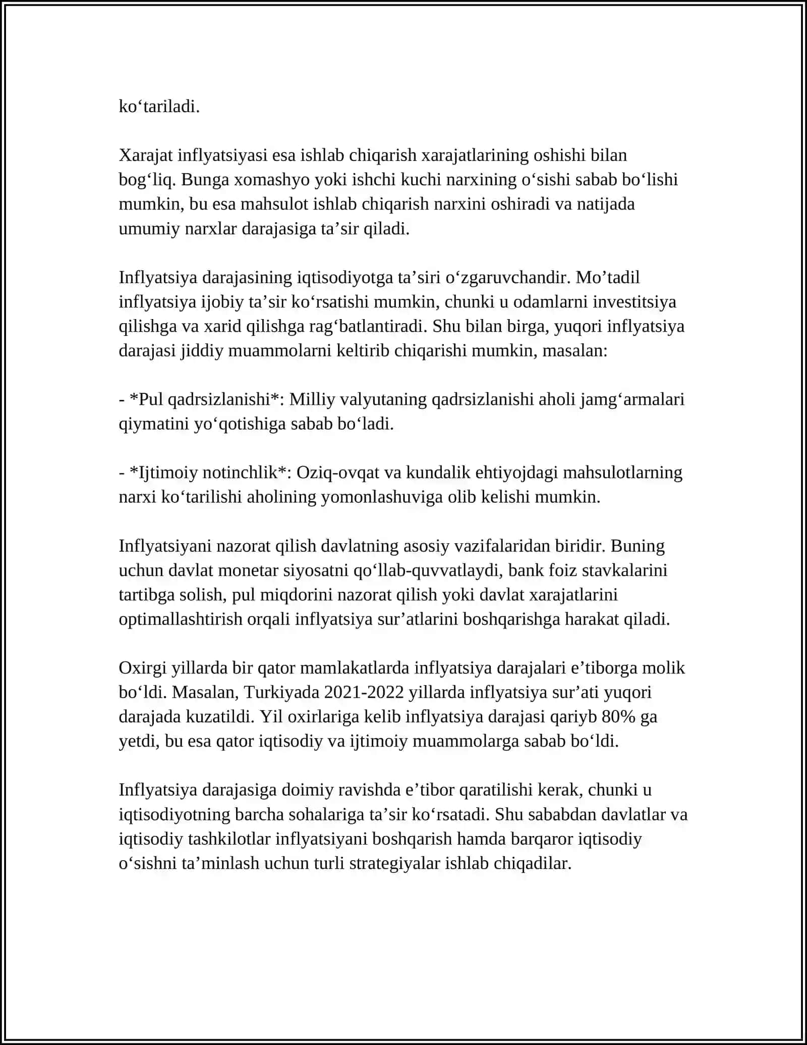 INFULATSIYA VA UNING NAMOYON BO'LISH SHAKLLARI 4