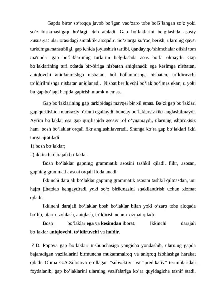 O‘zbek tilshunosligida gap bo’laklarining  o‘rganilishi 4