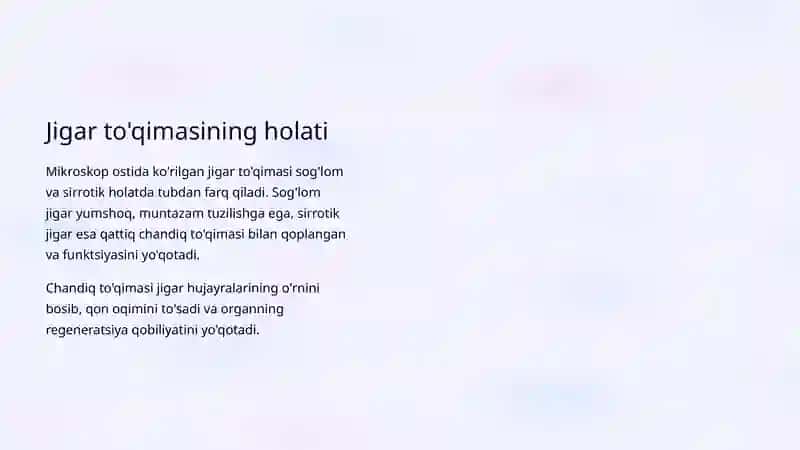 Jigar sirrozi: Belgilari, Asoratlari va Davolash 4