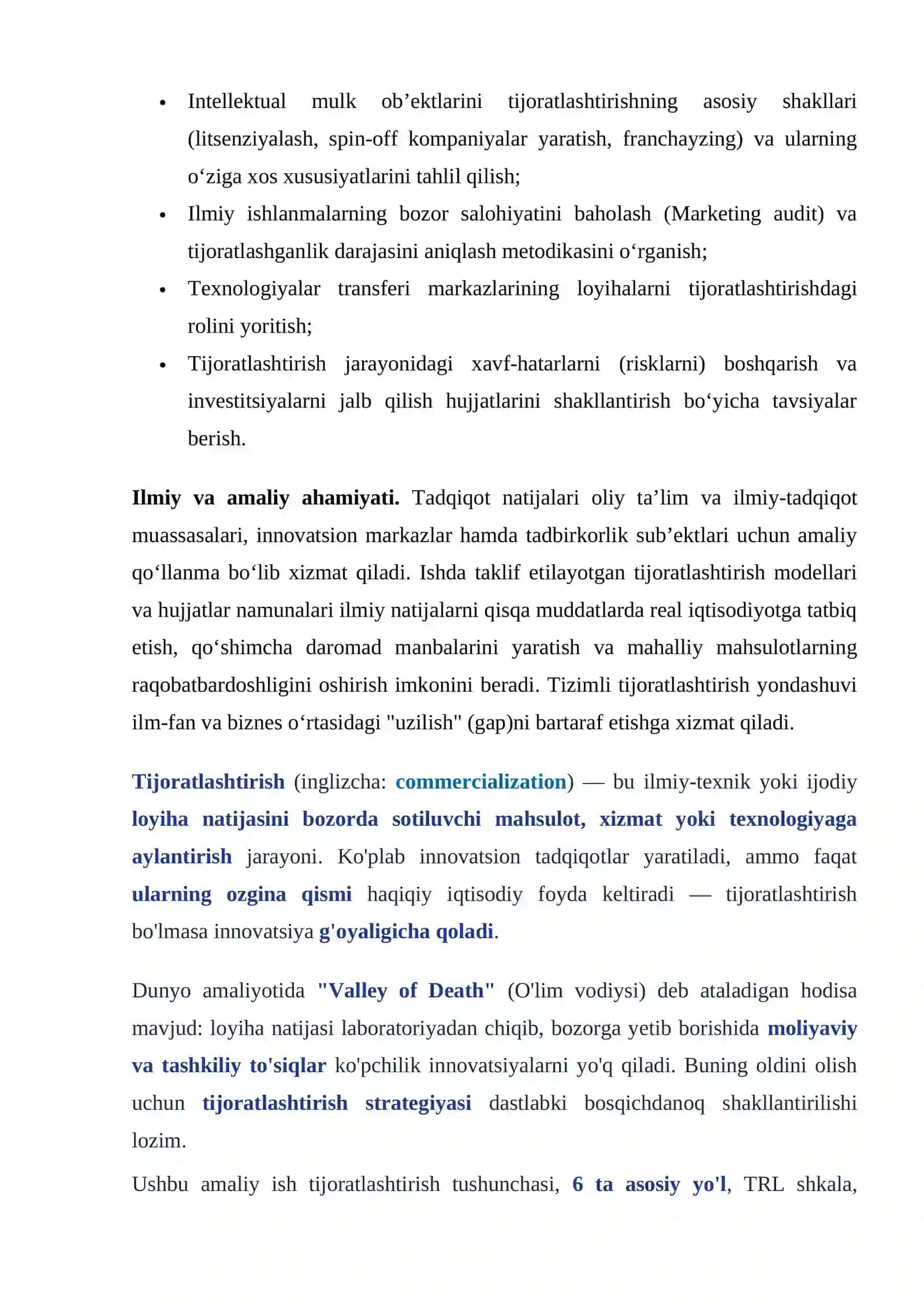 "LOYIHA NATIJALARINI TIJORATLASHTIRISH" 4