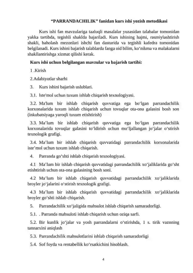 Zooinjeneriya (turlari bo‘yicha) kurs ishi 4