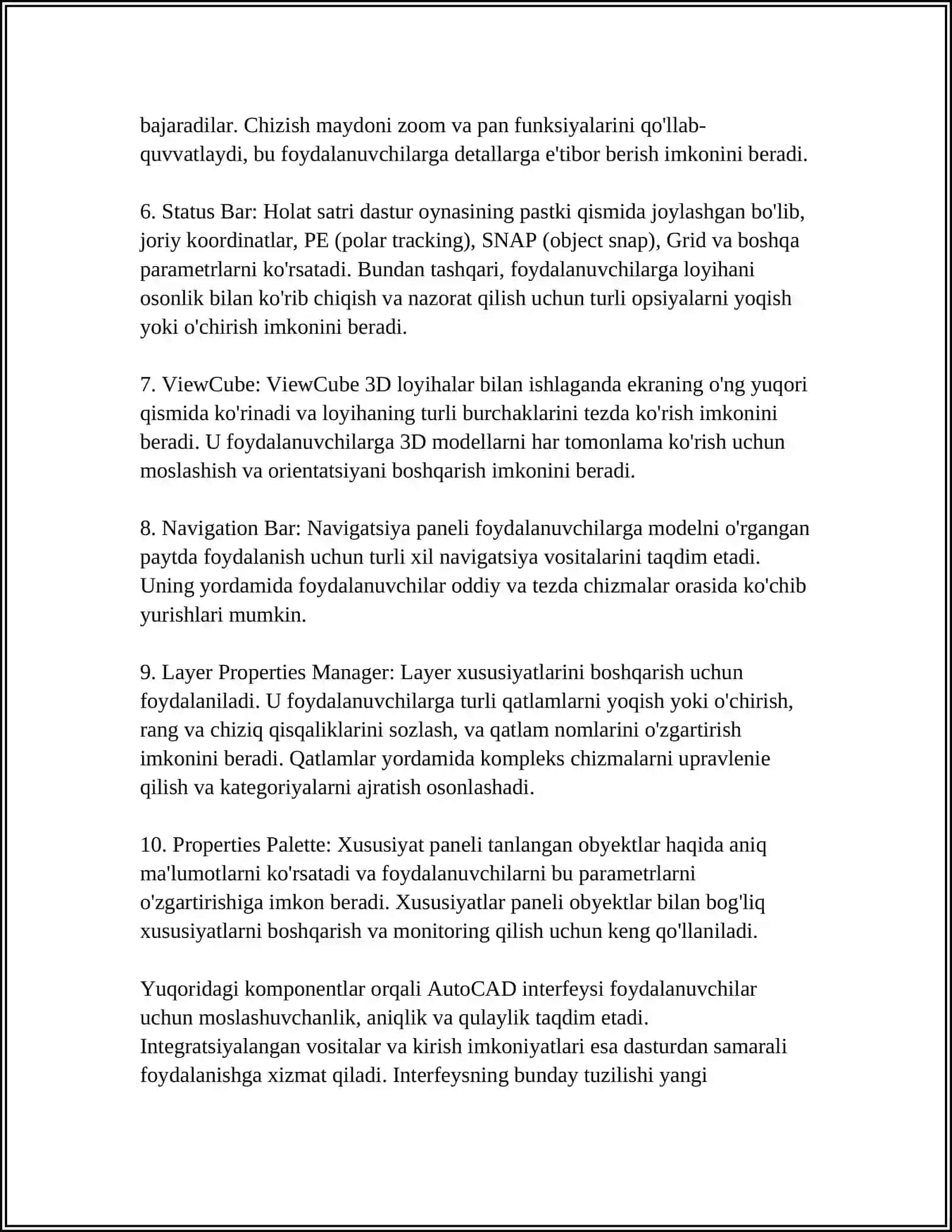 AUTOCAD DASTURINING INTERFEYSLARI VA IMKONIYATLARI 4