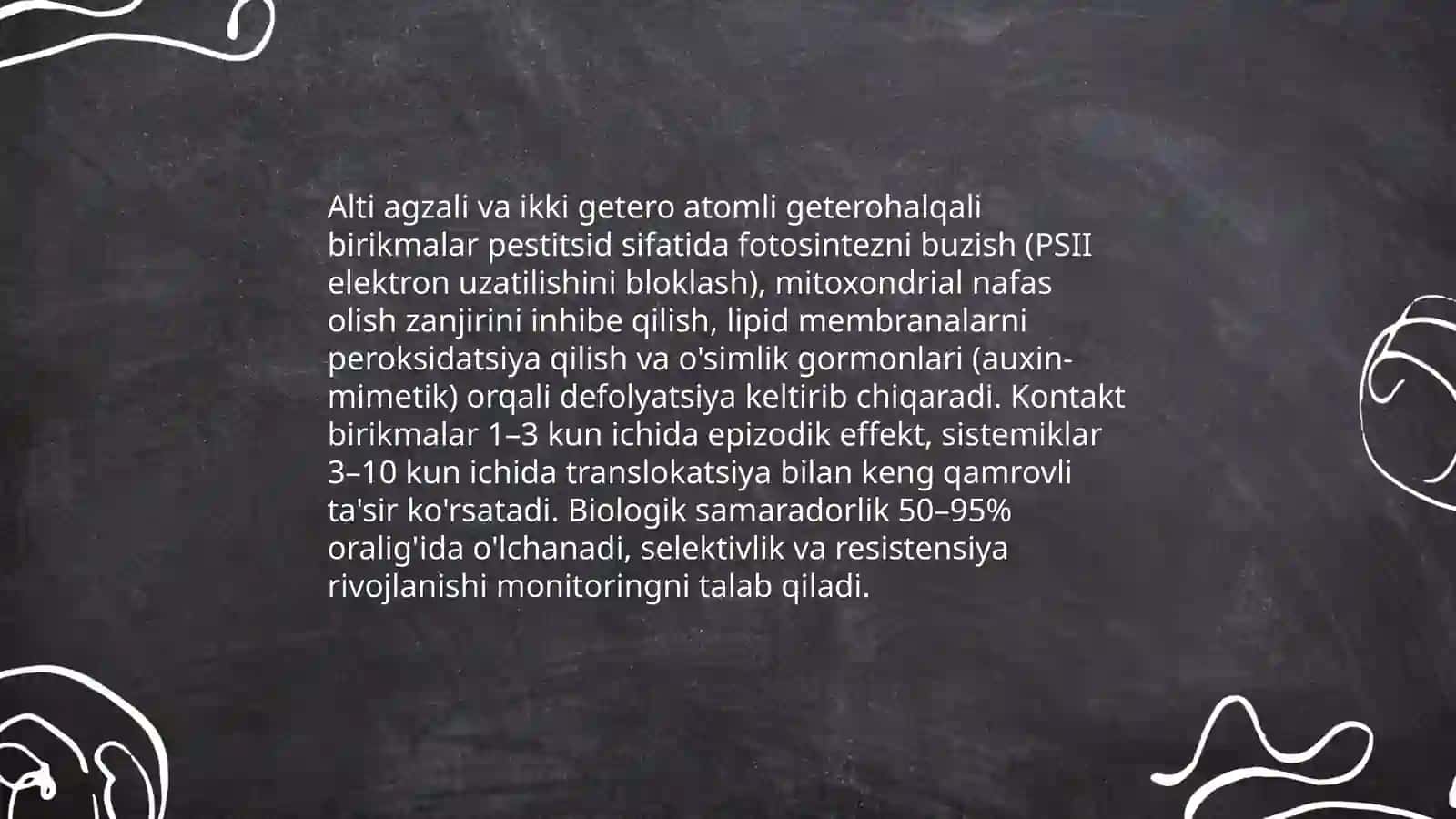 Alti agzali hám eki getero atomli geterohalqali birikpeler Pestitsidlerdi 4