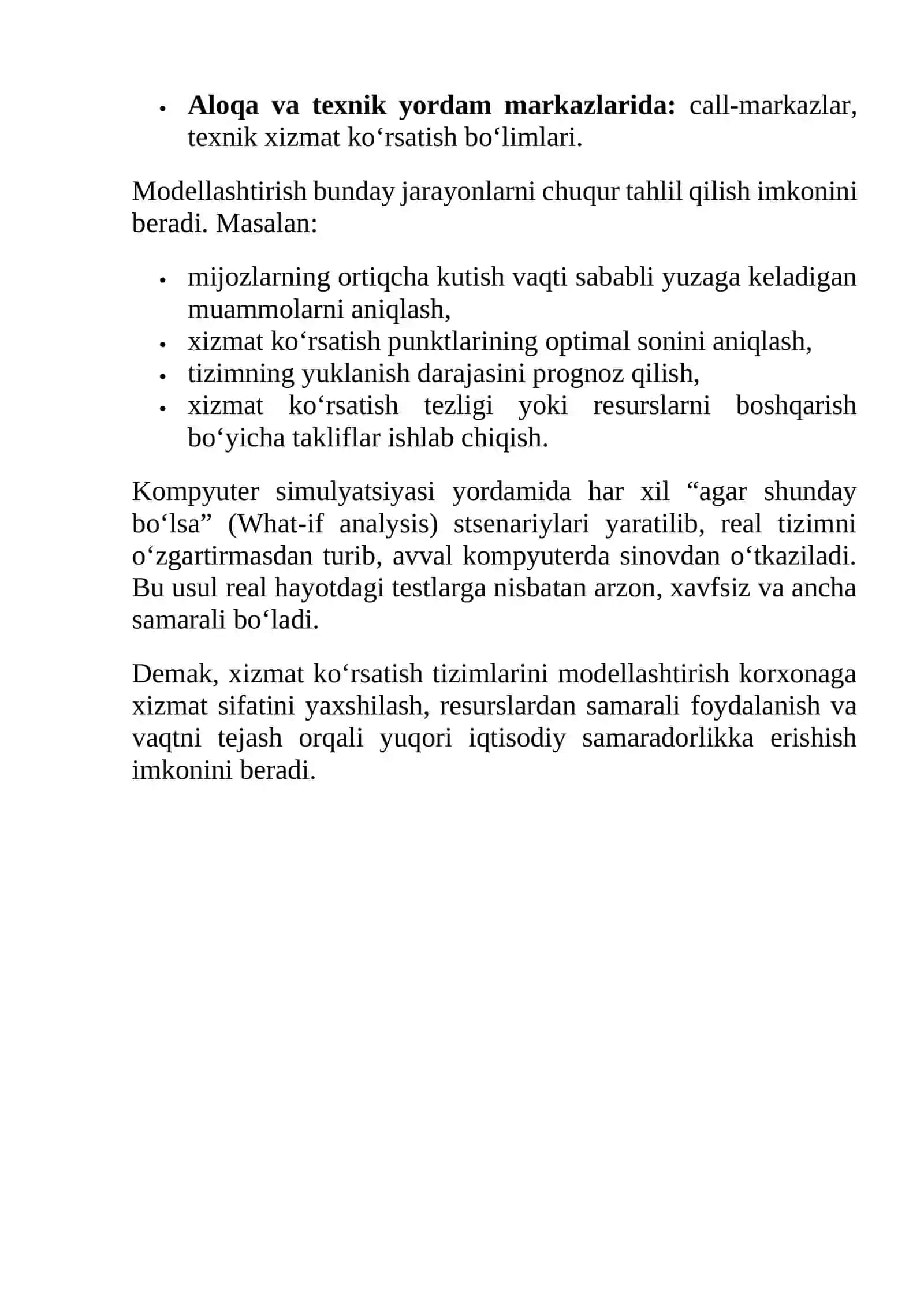 Xizmat ko‘rsatish tizimlarini dasturiy vositalar yordamida modellashtirish va simulyatsiya qilish 4