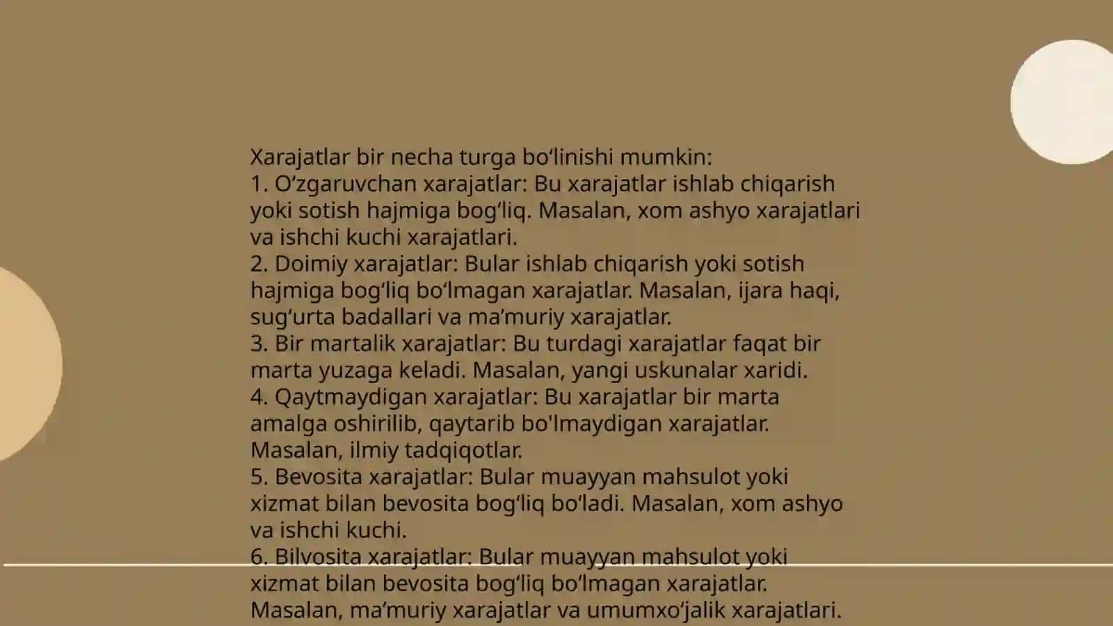 Xarajatlar haqida tushuncha va ularning turkumlanishi 4