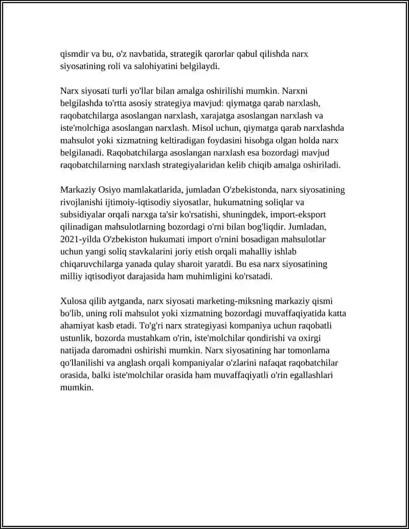MARKETING-MIKS HAMDA TIZIMIDA NARX SIYOSATINI ROLI 4