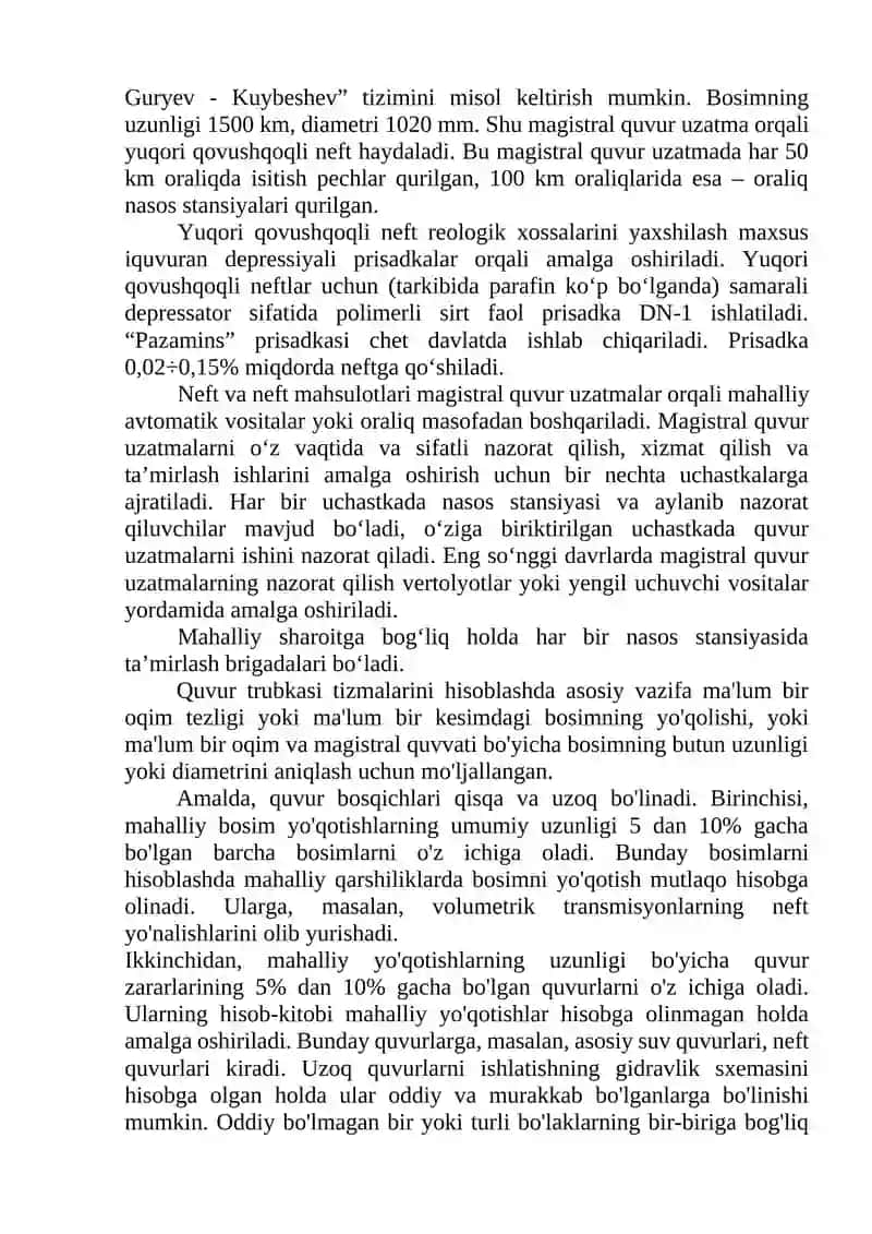 NEFTNI HAYDASH UCHUN QUVURUZATMALARNING GIDRAVLIK HISOBI 4