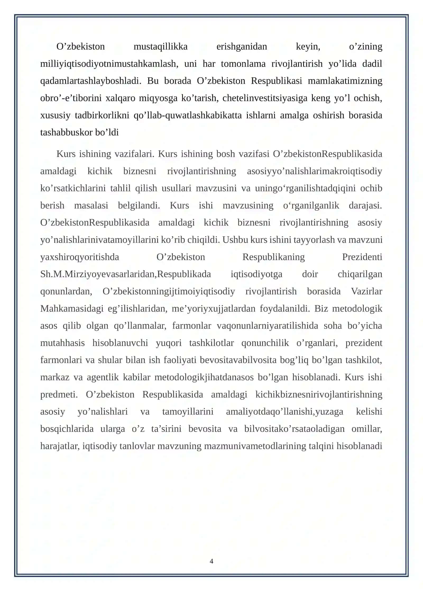 O’zbekiston Respublikasi kichik biznesni rivojlantirishning asosiy yo’nalishlari 4