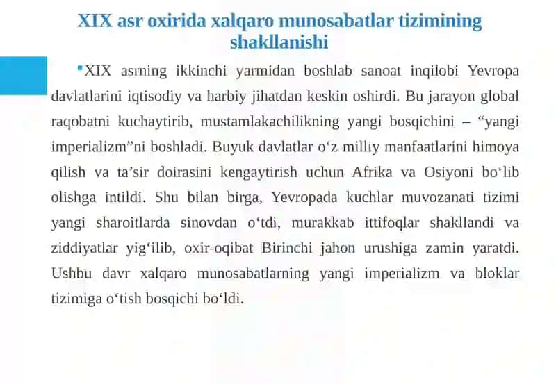 XIX asr oxiri – XX asr boshidagi xalqaro munosabatlar 4