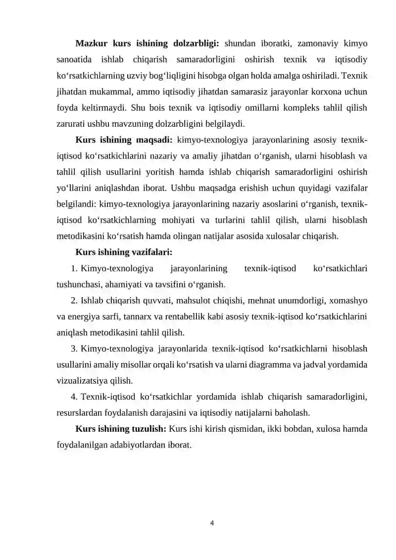 Kimyo-texnologiya jarayonlarining texnik-iqtisod ko‘rsatkichlari 4