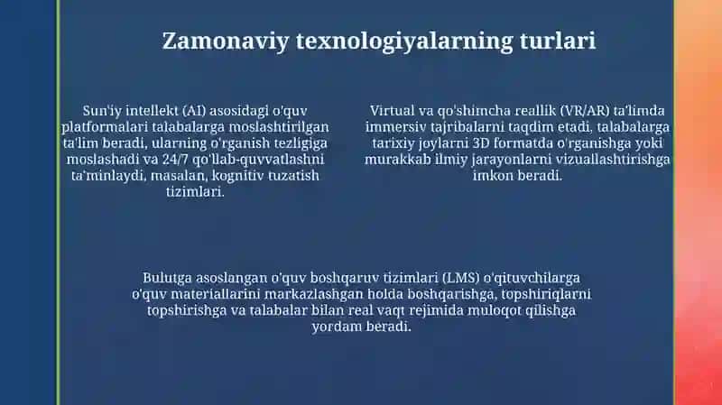 Zamonaviy texnologiyalar: ta'rif va turlari 4