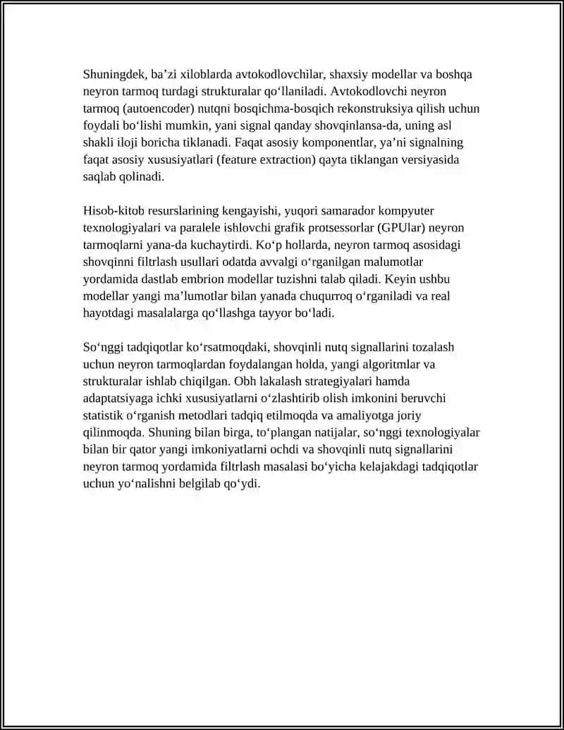 SHOVQINLI NUTQ SIGNALLARINI NEYRON TARMOQ ASOSIDA FILTRLASH 4