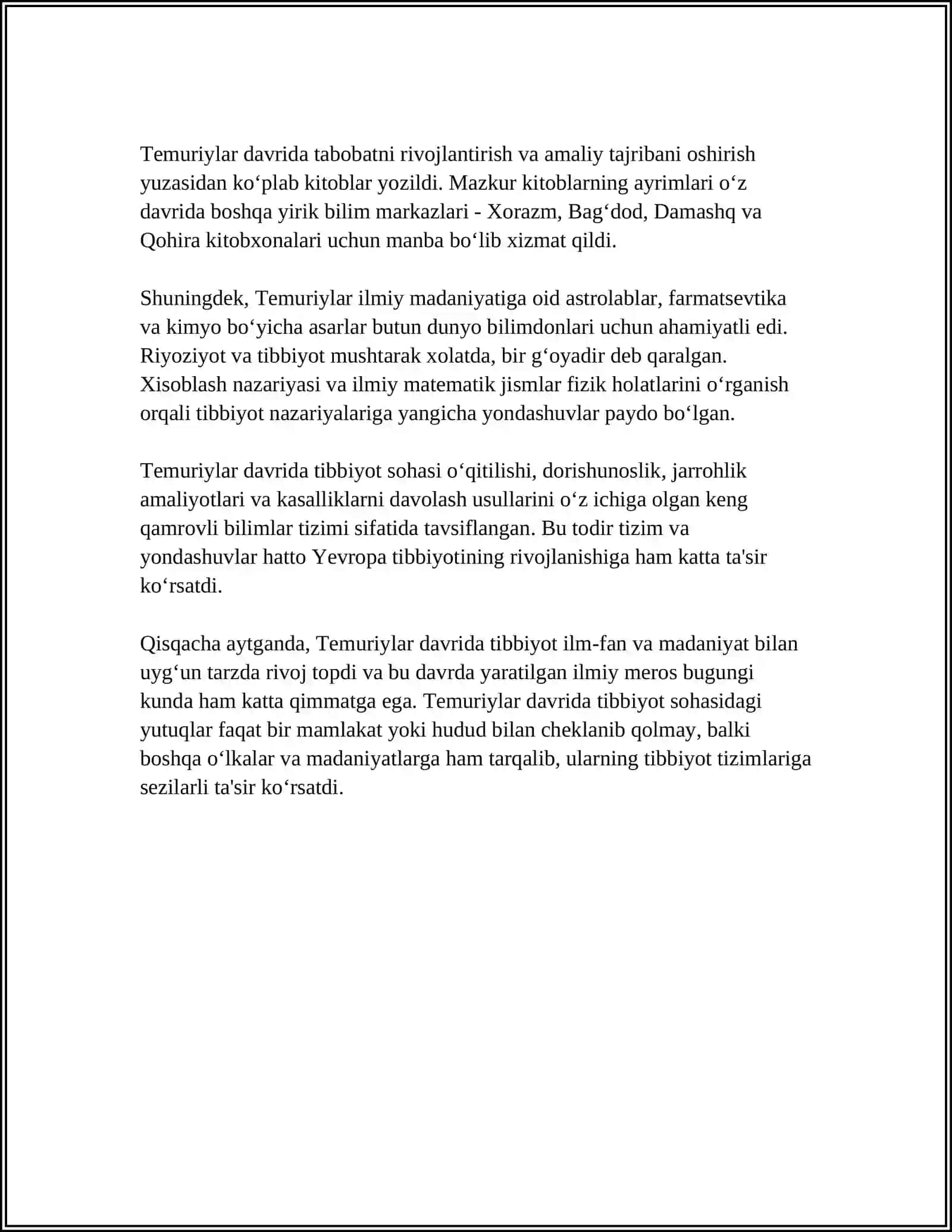 TEMURIYLAR DAVRI RENESSANSIDA TIBBIYOT SOHASI VAKILLARI 4