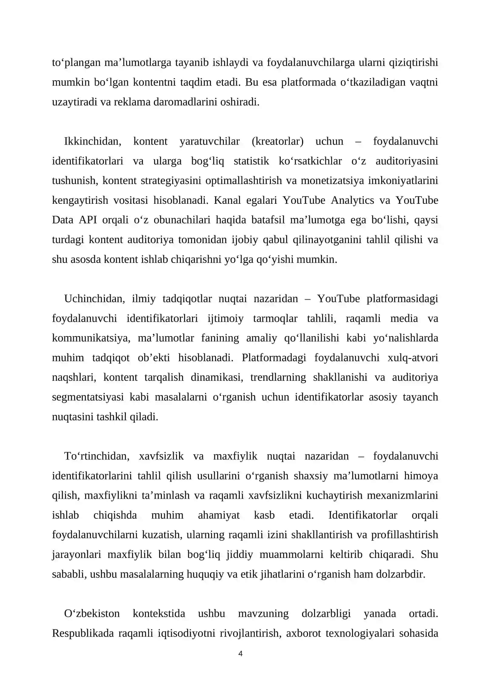YouTube ijtimoiy tarmog'ida foydalanuvchilarni identifikatori bo'yicha tahlil qilish 4