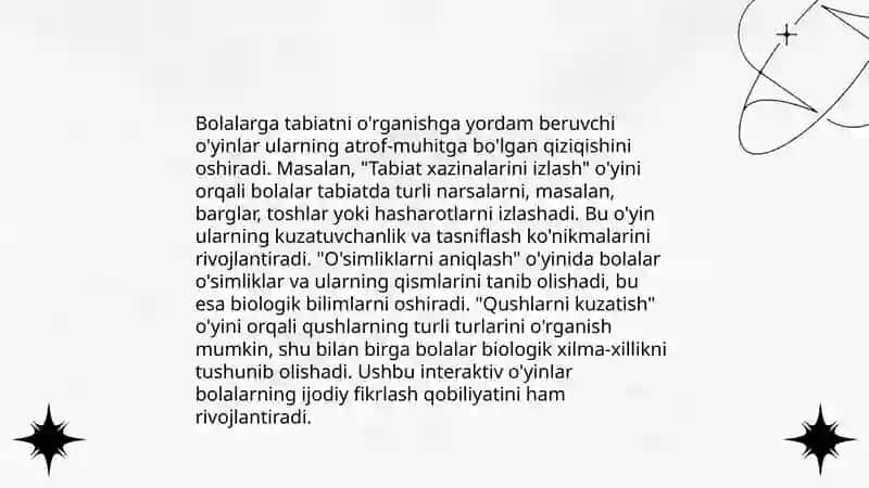 Tabiat bilan tanishtirish metodikasida ta'limiy o'yinlar 4