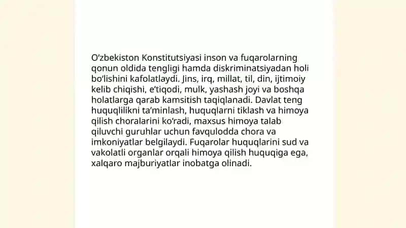 Konstitutsiyada inson va fuqarolarning huquq va erkinliklari tamoyillari 4
