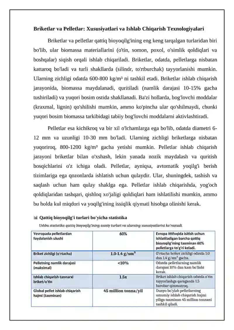 Qattiq bioyoqilg'ining turlari va xususiyatlari 4