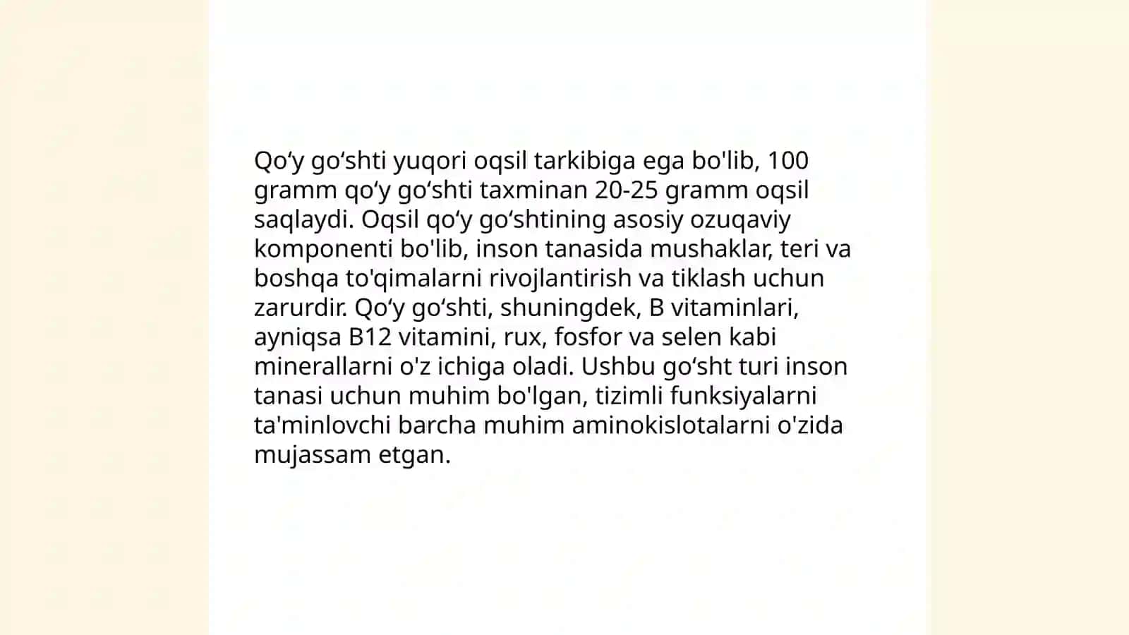 Qoʻy goʻshtining ozuqaviy qiymati 4