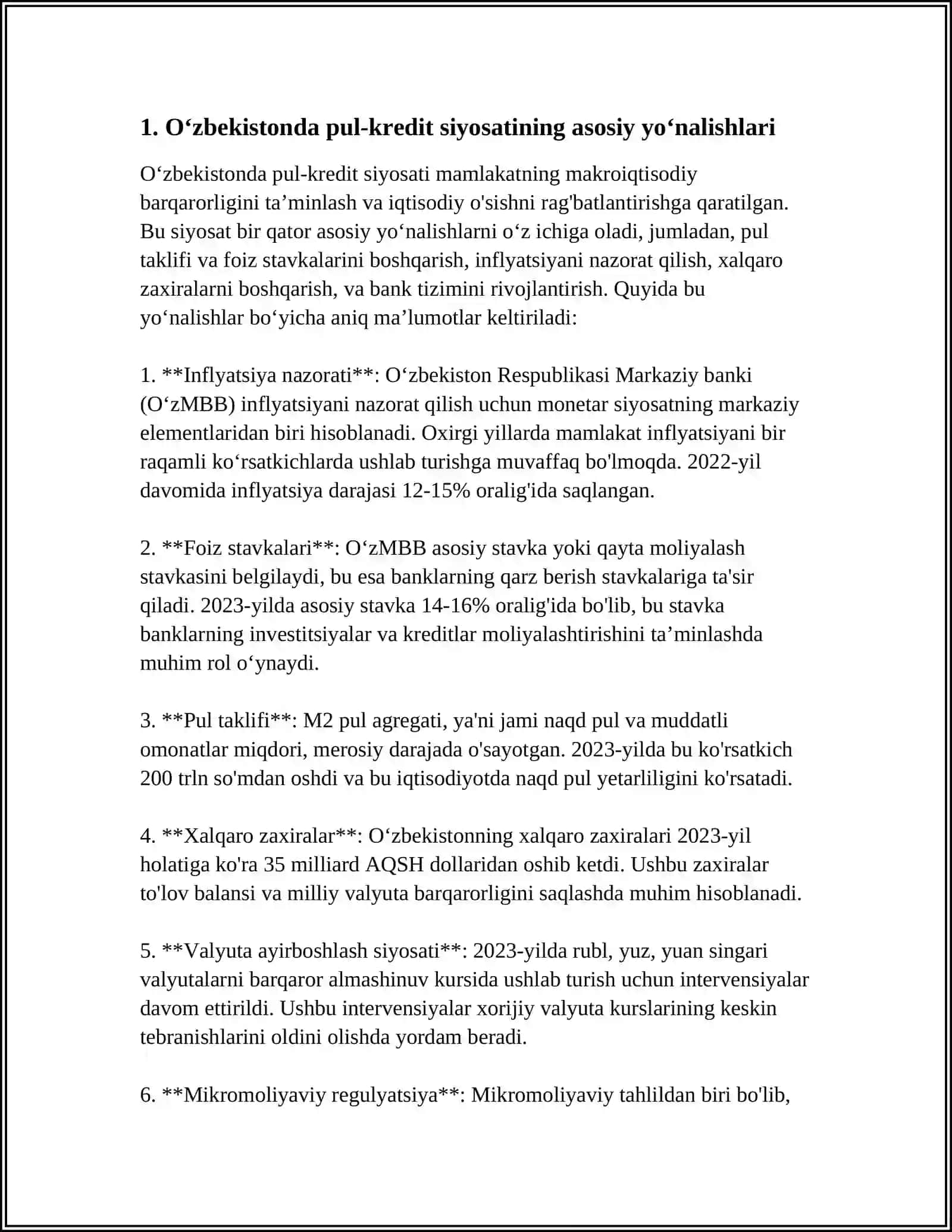 OʻZBEKISTONDAGI MOLIYA VA PUL-KREDIT TIZIMINING HOZIRGI HOLATINI STATISTIK MA'LUMOTLAR ORQALI TAHLIL QILISH 4