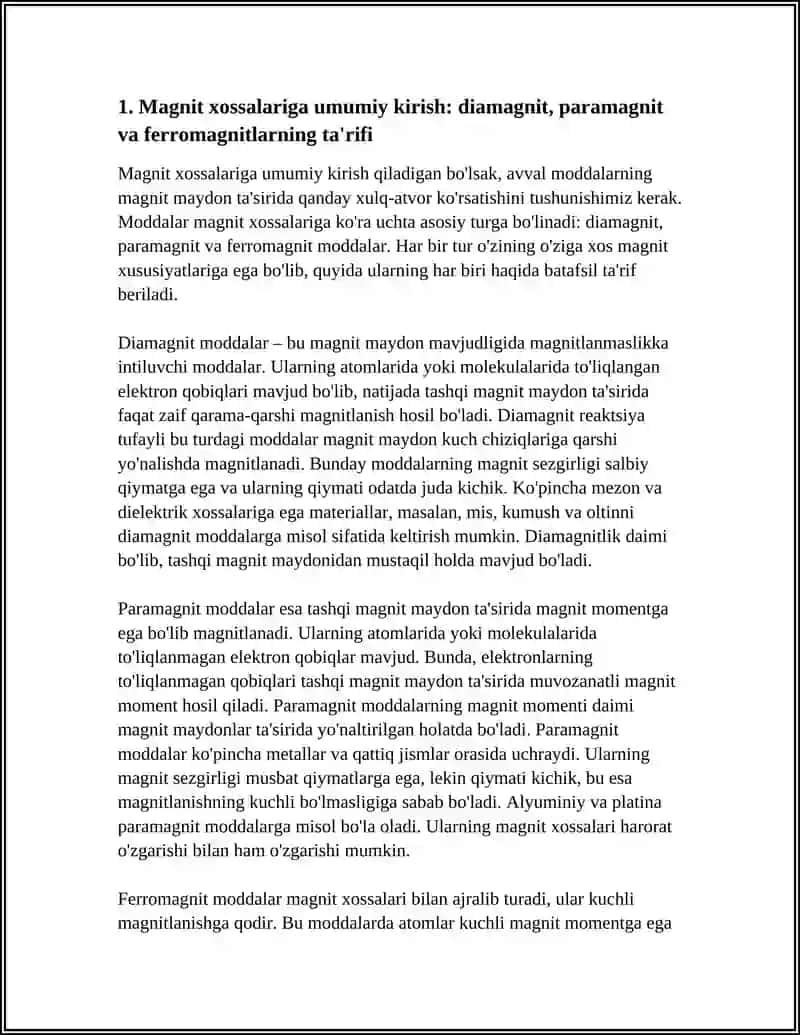 MODDLARNING MAGNIT XOSSALARI: DAMAGNIT, PARAMAGNIR VA FERROMAGNITLAR 4