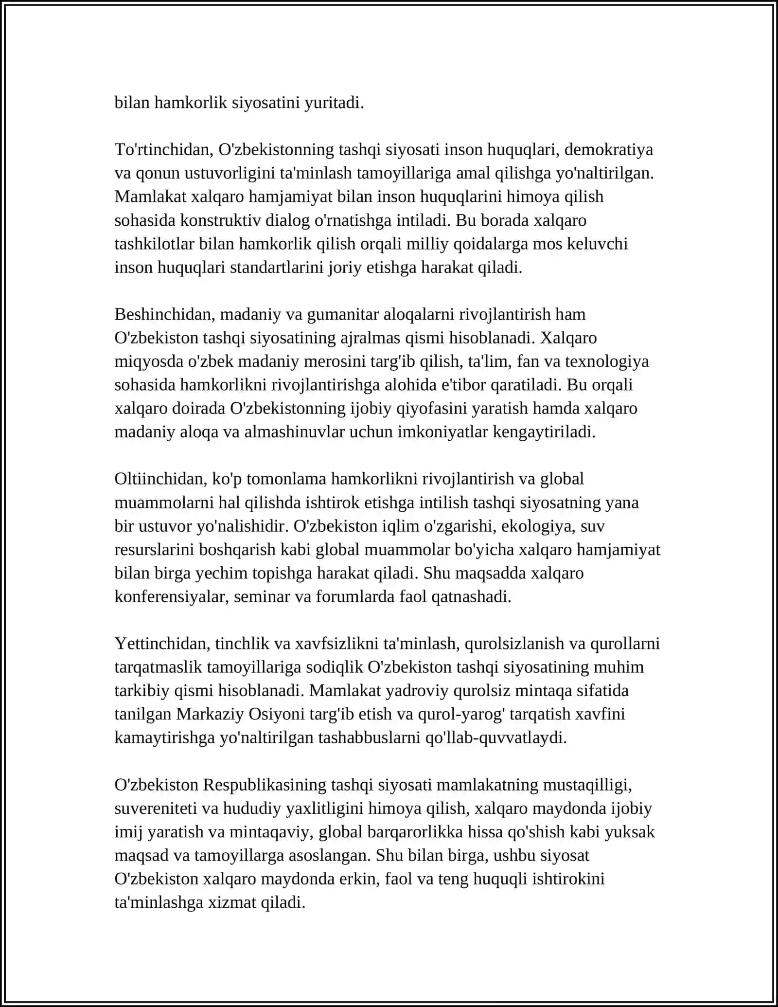 O'zbekistonning tashqi siyosati va xalqaro aloqalar 4