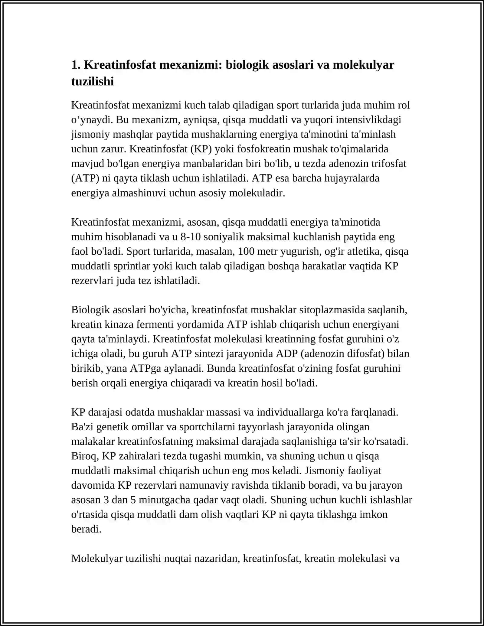Kreatinfosfat mexanizmi: biologik asoslari va molekulyar tuzilishi 4