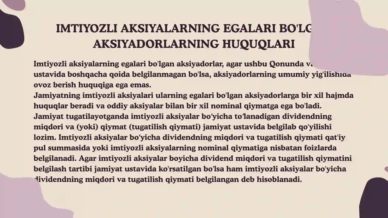 Imtiyozli aksiyalarning asosiy xususiyatlari 4