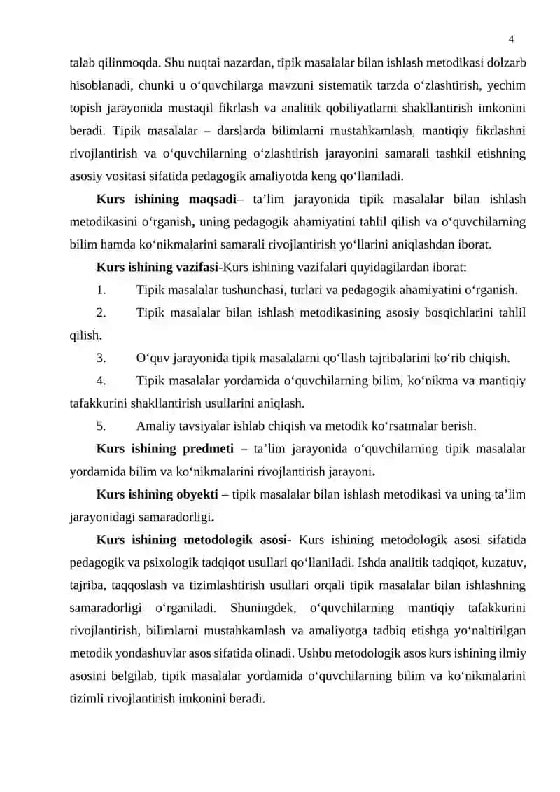 Tipik masalalar bilan ishlash metodikasi 4