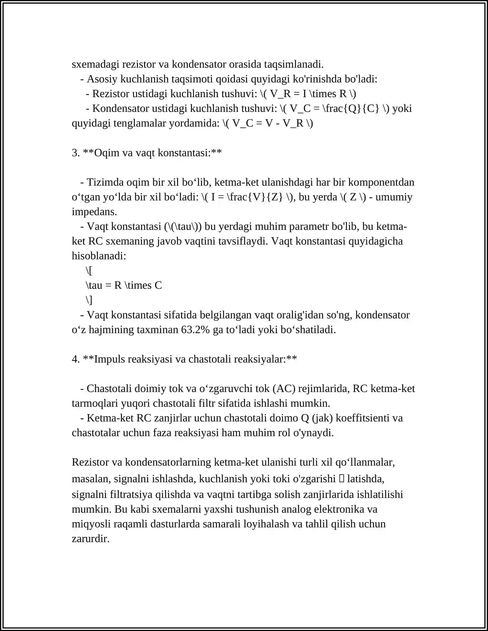 REZISTOR R INDUKTIVLIK L VA KONDENSATOR L ELEMENTLARINING TURLI KOMBINATSIYALARIDAN TUZILGAN SXEMALARINING XUSUSIYATLARI 4
